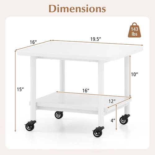 heavy duty industrial mobile printer stand with lockable rolling cart 2 tier under desk printer table with storage shelf 66 lbs capacity adjustable height metal frame wood like surface space saving rolling desk organizer for home offic