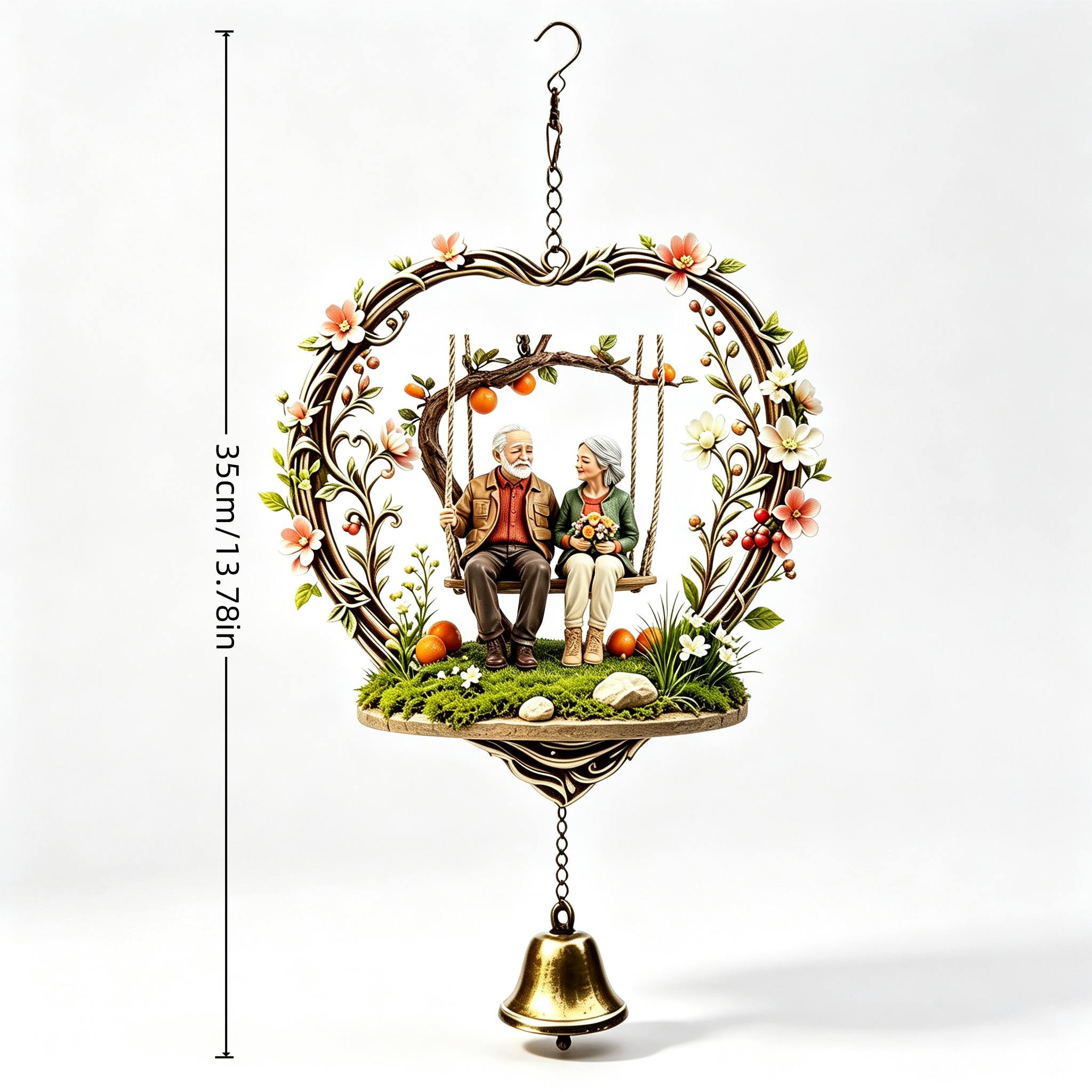 TEMU Carved Heart Flower Frame Swing Silver Wind Chime Pendant, Suitable For Indoor Windowsills, , And Outdoor Courtyards, Swinging Low And Soft