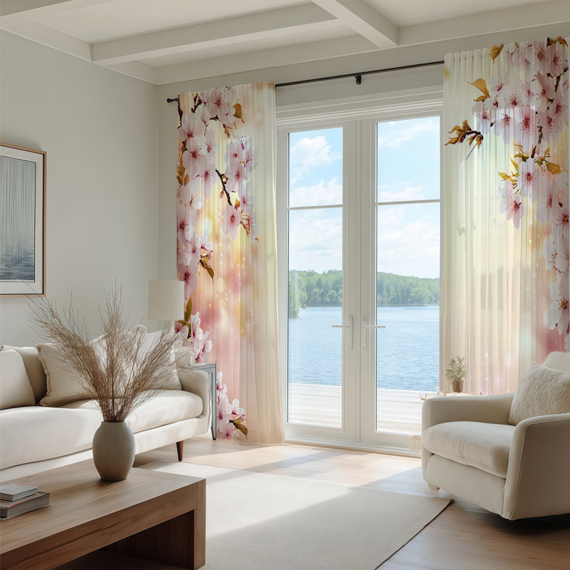 TEMU 2d Flat, 2pcs Curtains, 2d , Semi-sheer Curtains - , Printed Design - Modern Home Decor & Artistic Drapes - Suitable For - Machine Washable -
