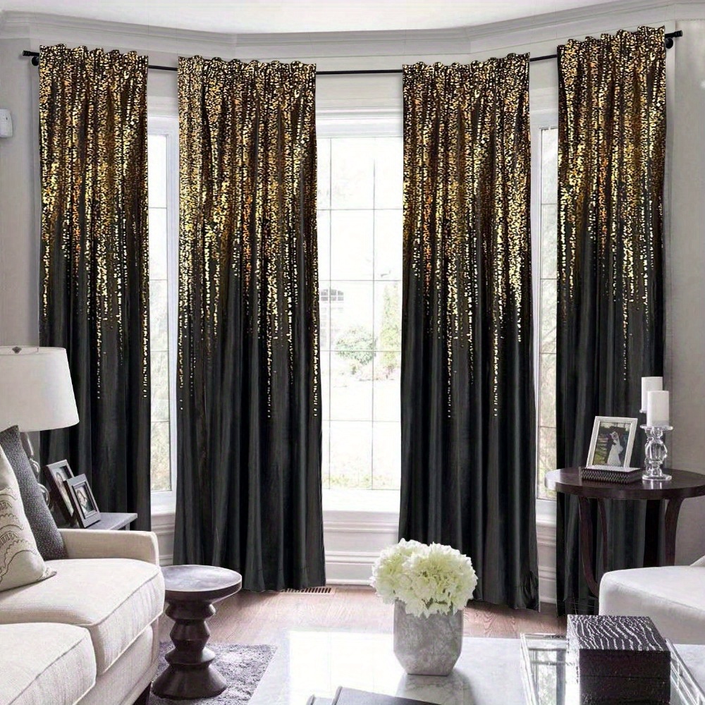 TEMU High Quality Beautiful And Luxurious Velvet Curtains, Decorated With Shiny Golden And Silvery Embroidery Patterns, Style, 1pc, With Blackout
