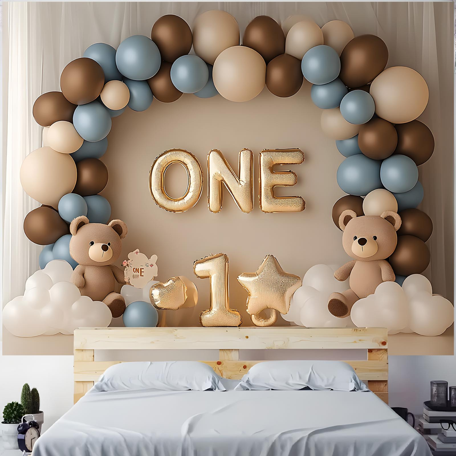 

1pc Bear & Balloons Backdrop - For , , Christmas, 's, 's, Chinese , Eid Al-fitr - / Photography