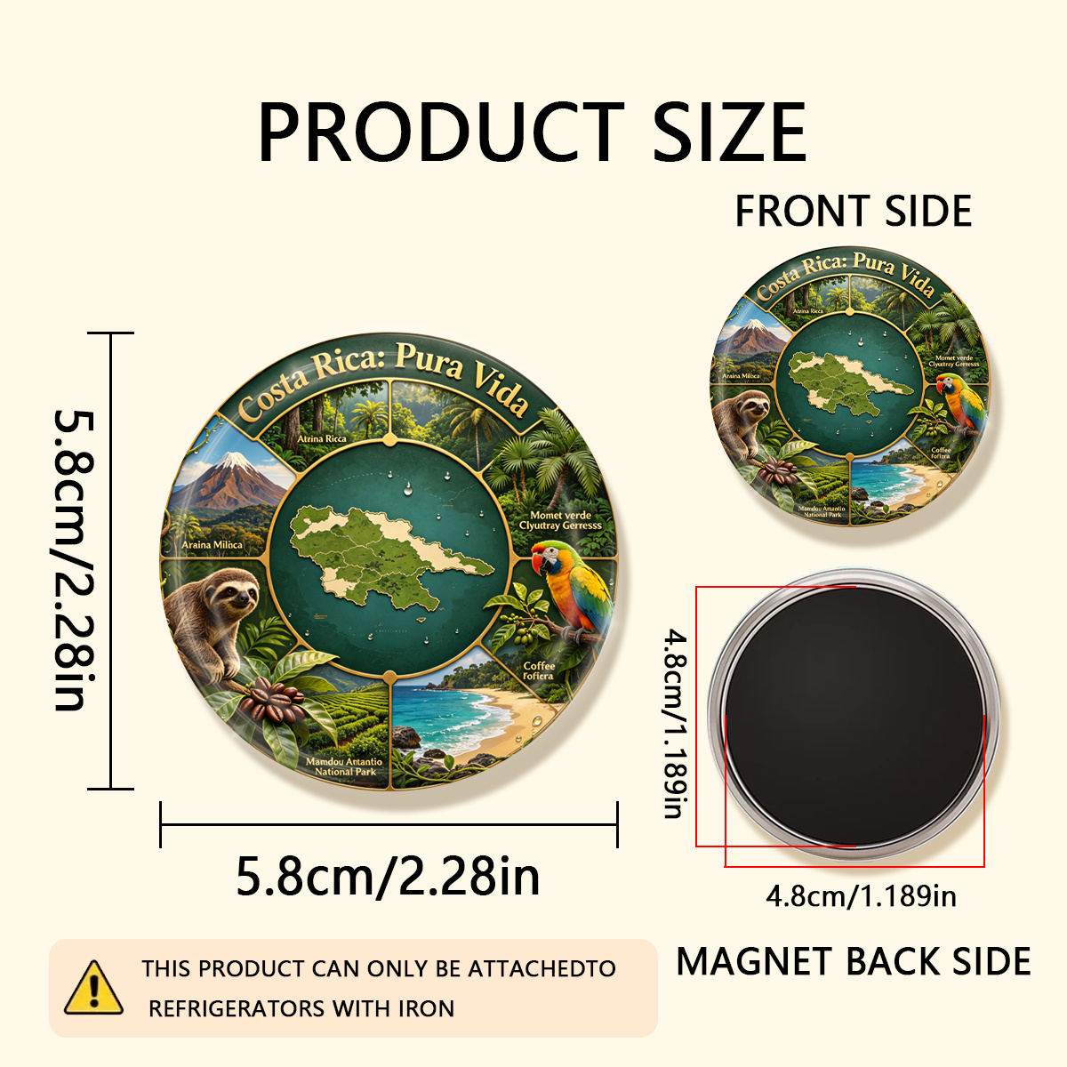 TEMU 1 aimant de réfrigérateur rond durable Vida Costa plat 2D, adapté pour fixer aux réfrigérateurs, tableaux , loisirs créatifs, photos,