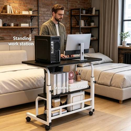 1pc black size 31 5 15 75 35 43in adjustable computer desk with lockable wheels multi layer storage design study table universal for bedroom study bedside office learning stable and non shaking