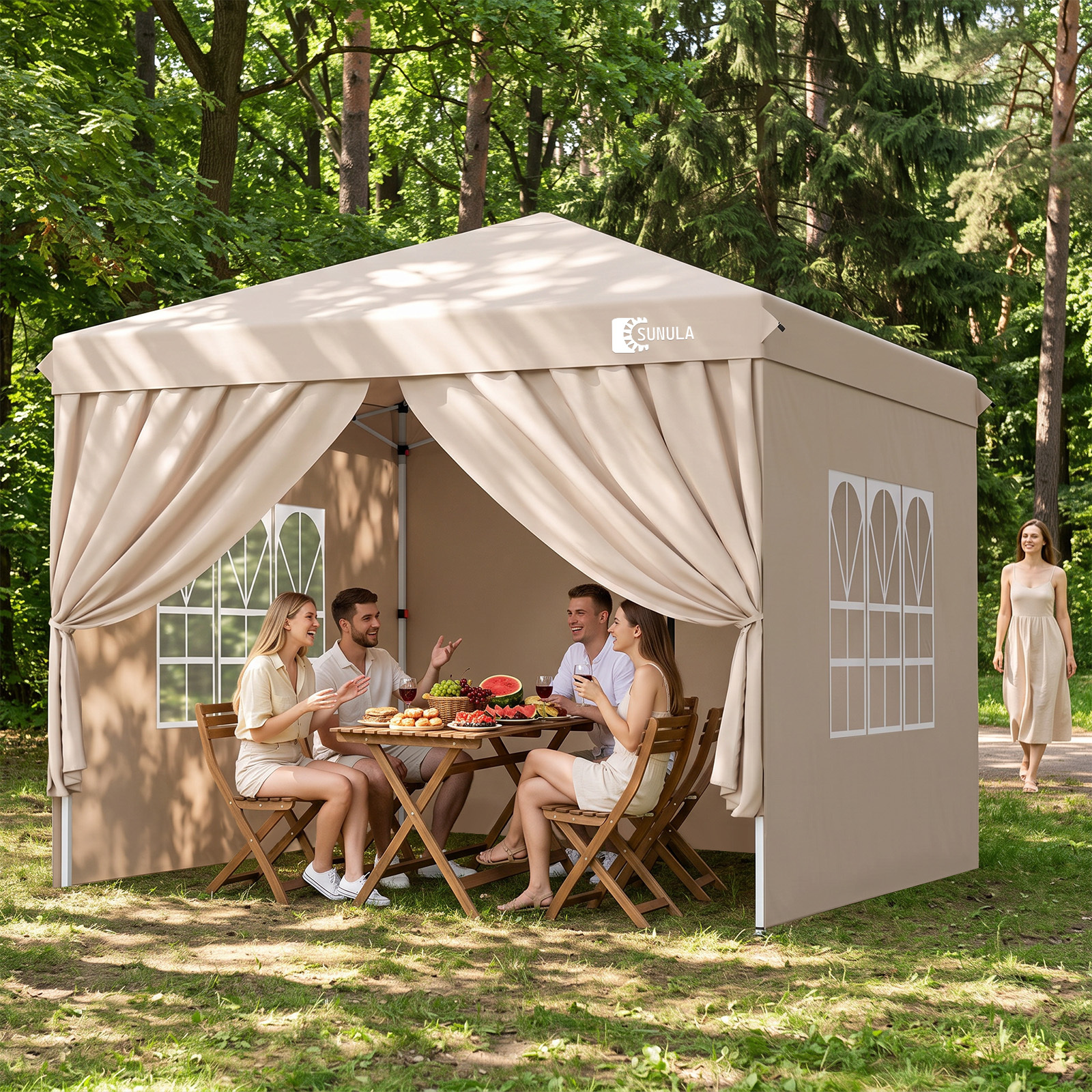 Image of Sunula 3x3m Heavy Duty Foldable Gazebo Canopy With 4 , Thickened Steel Poles, Outdoor Garden , Portable Camping Tent For Festivals, Parties, - Wind-resistant & Durable