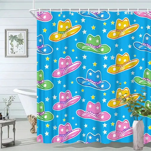 1 stars and cowboy hat shower curtain with animal pattern vivid design bathroom decor polyester fabric 12 hooks 70 8x70 8 inches