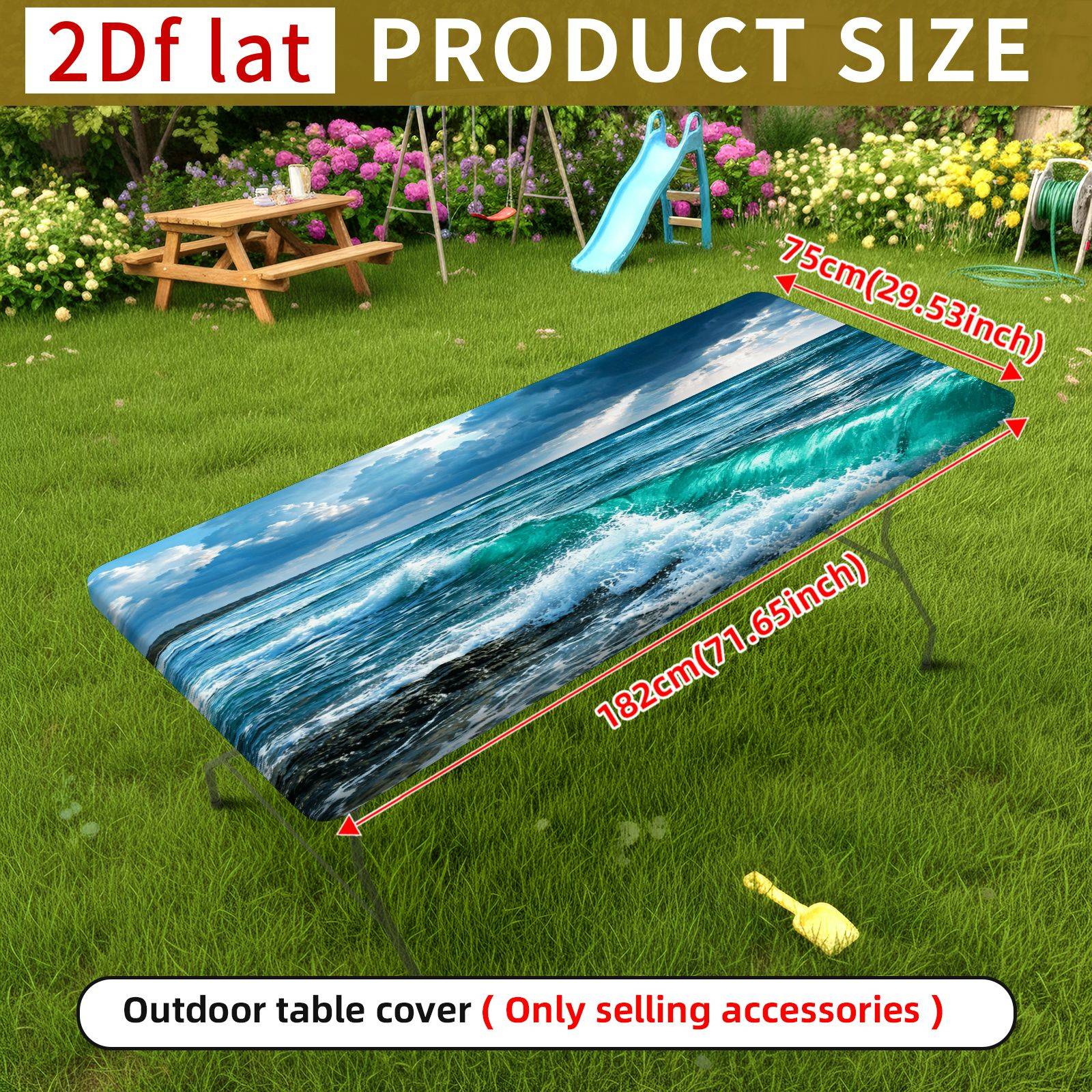 TEMU 1pc Of A Stretchable And Washable Tablecloth Featuring An Ocean Wave Design, Made Of Durable Polyester. This Rectangular Table Cover Is Suitable