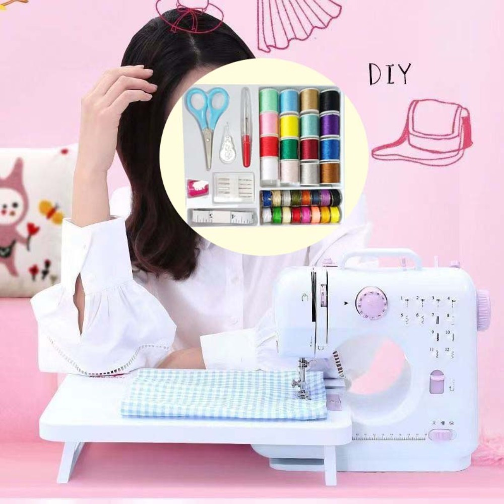 

Multifunctional 6in 1 Mini Sewing Machine With Extension Table And Foot Pedal - 12 Built-, 2-, 42pcs Sewing Kit, Led Light, Storage Drawer, The Beginners And Diy Enthusiasts