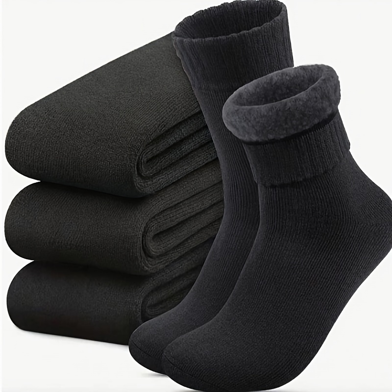 Image of 3 Pairs Men's Winter Thermal Socks - Thick Plush Blend Outdoor Hiking Socks, Soft And Durable, Reinforced Toe And Heel, Suitable For Cold Weather And Outdoor Activities, Size 40-45 Design