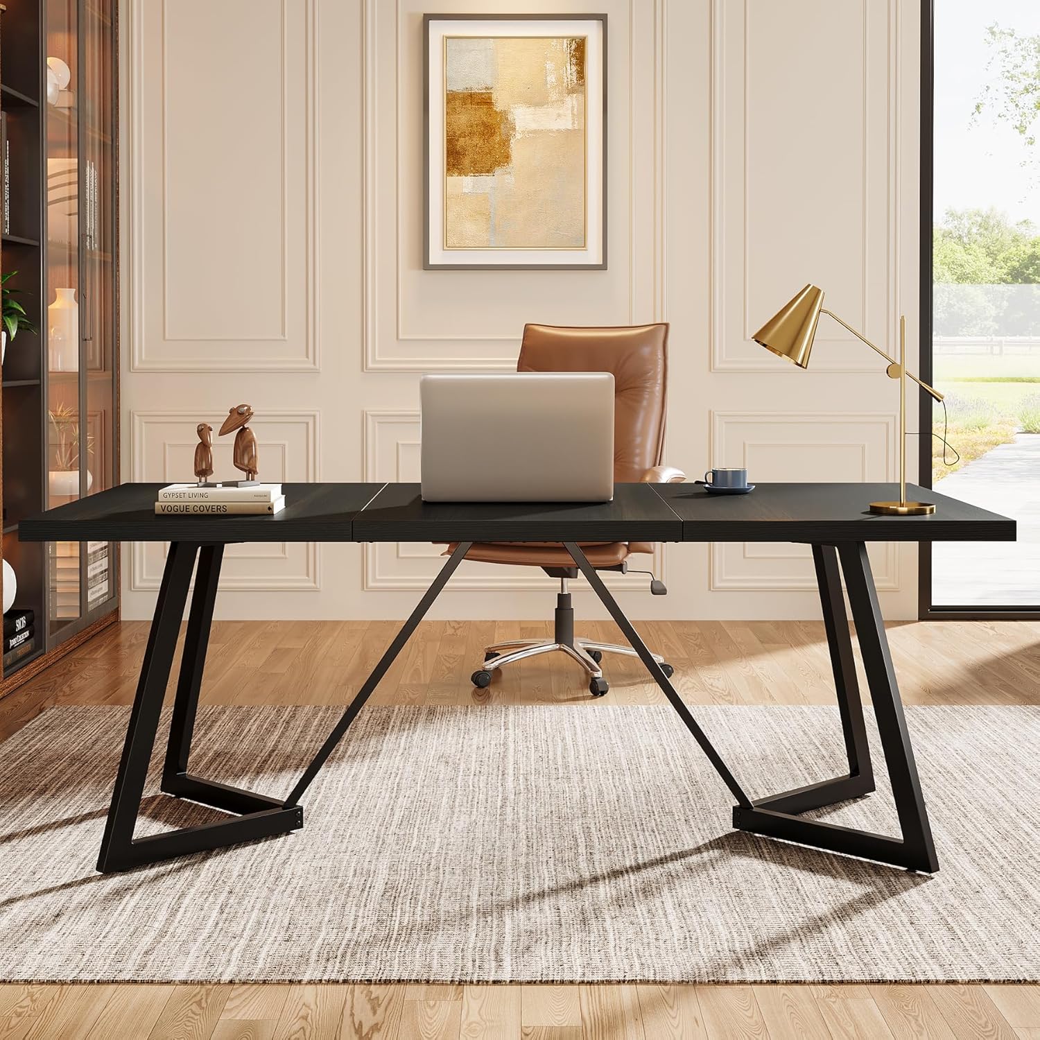 70.86-inch Large Suitable For Home Office - Desk With Spacious Mdf Tabletop & Sturdy Metal Legs, Writing Desk/conference Table, Assembly, - Base