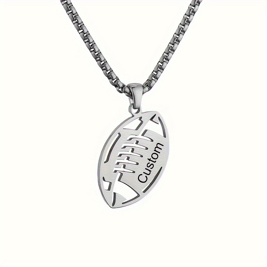 TEMU Custom Name Personalized 316 304l 316 304l Stainless Steel Football Style Necklace, Athlete Pendant Necklace, Valentine's Day Gift