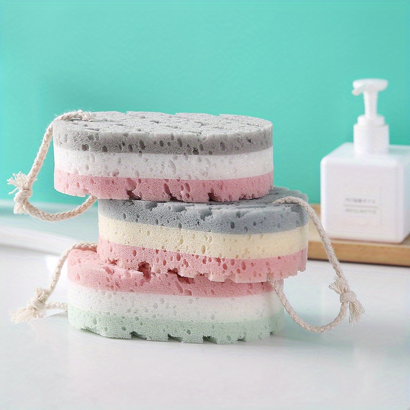 

3-pack Triple-layer Exfoliating Bath Sponges, Hanging Foam Shower Poufs For Adults, Thickened Bath Towel Sponges