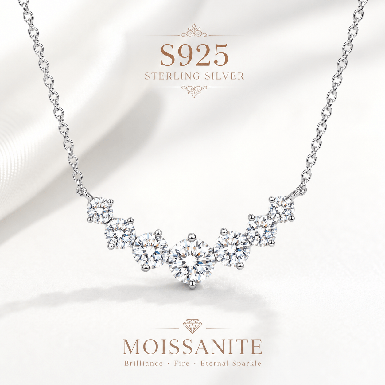 S925 Moissanite Necklace Set with 7 Moissanite Stones — Elegant Gift