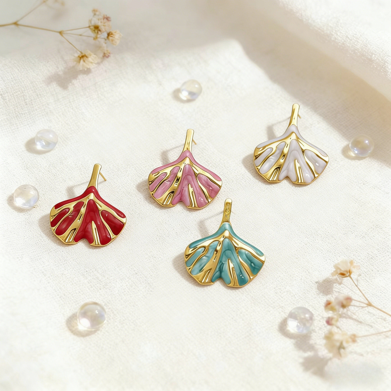 Ginkgo Leaf Drip Oil Earrings, Fashionable Design for Women