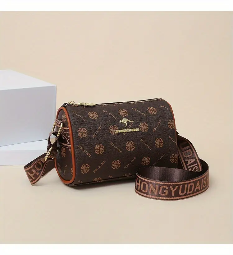 stylish dark brown floral print crossbody bag for women large capacity vintage inspired shoulder handbag with zip closure casual and commuting commuting handbag stylish womens accessory bag details 7