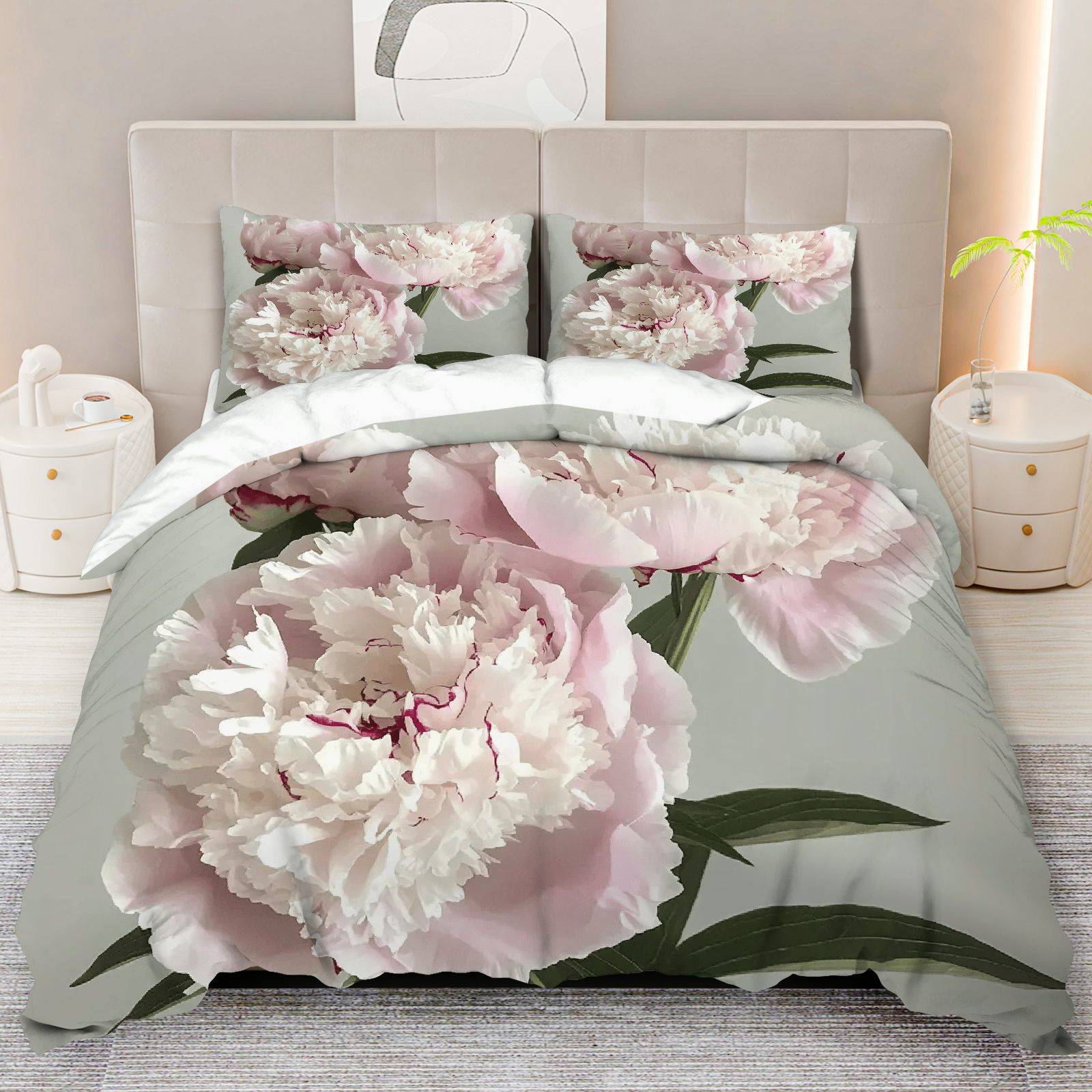 TEMU Set Biancheria da Letto 3 Pezzi con 1 e 2 Federe (Imbottitura Non ), con Design a Peonia in Colori , per Anniversari, Regalo per Camera da Letto