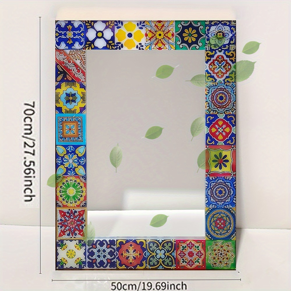 TEMU 1 espejo de maquillaje de mosaico estilo bohemio, espejo de pared para decoración del hogar, 27.56In X 19.69In, adecuado para , comedor,