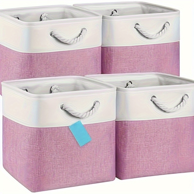 E-shop 4-teiliges Set großer faltbarer Stoff-Aufbewahrungsboxen mit Zugbändern, Zoll Würfel-Aufbewahrungsboxen, geeignet für Spielzimmer, Schrank,