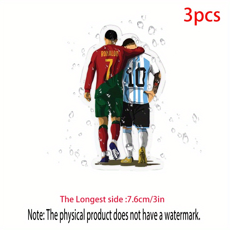 3pcs Vinyl Sticker Set - Messi &amp; Ronaldo Illustration, Soccer Player Design for Car Bumper, Laptop, Notebook, Player Case, MP3/4 Player | Ideal for Sports Fans and Soccer Enthusiasts, Soccer Room Decor