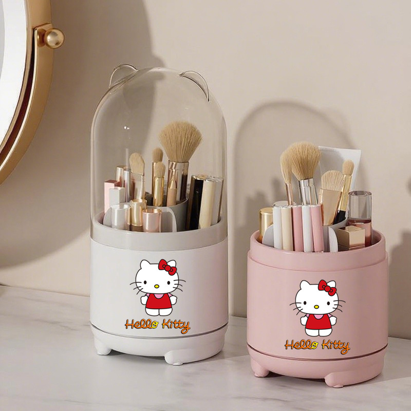   genuine 360 rotating makeup brush organizer with dustproof lid desktop pen holder and eyebrow eye shadow brush storage box Product details 2