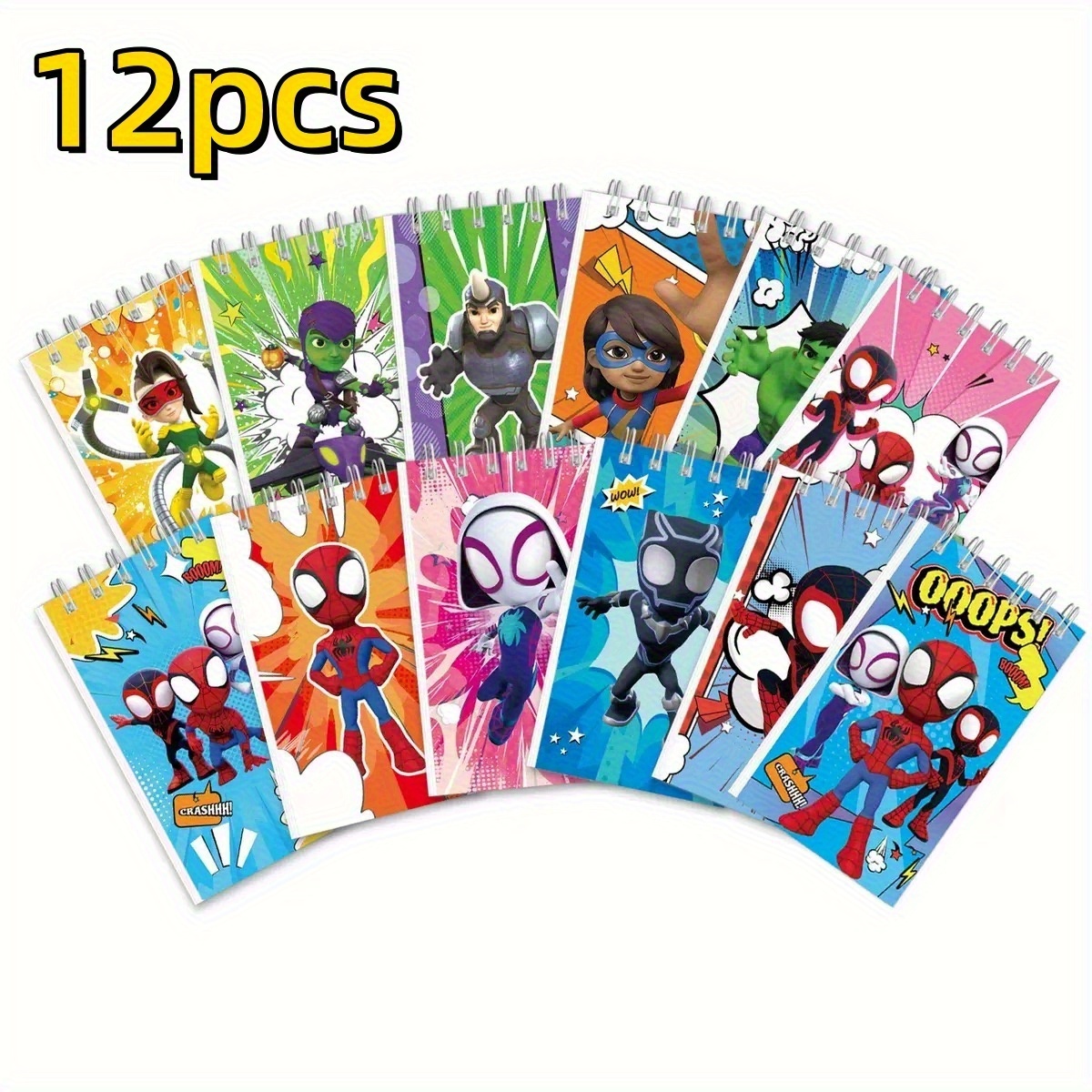 Image of 12 Mini Spiral-bound Series Art Books And Their Magical . A Collection Of Art Books From The Series, Featuring Notebooks Of And The Hulk With Adorable Cartoon-style Illustrations. An Ideal