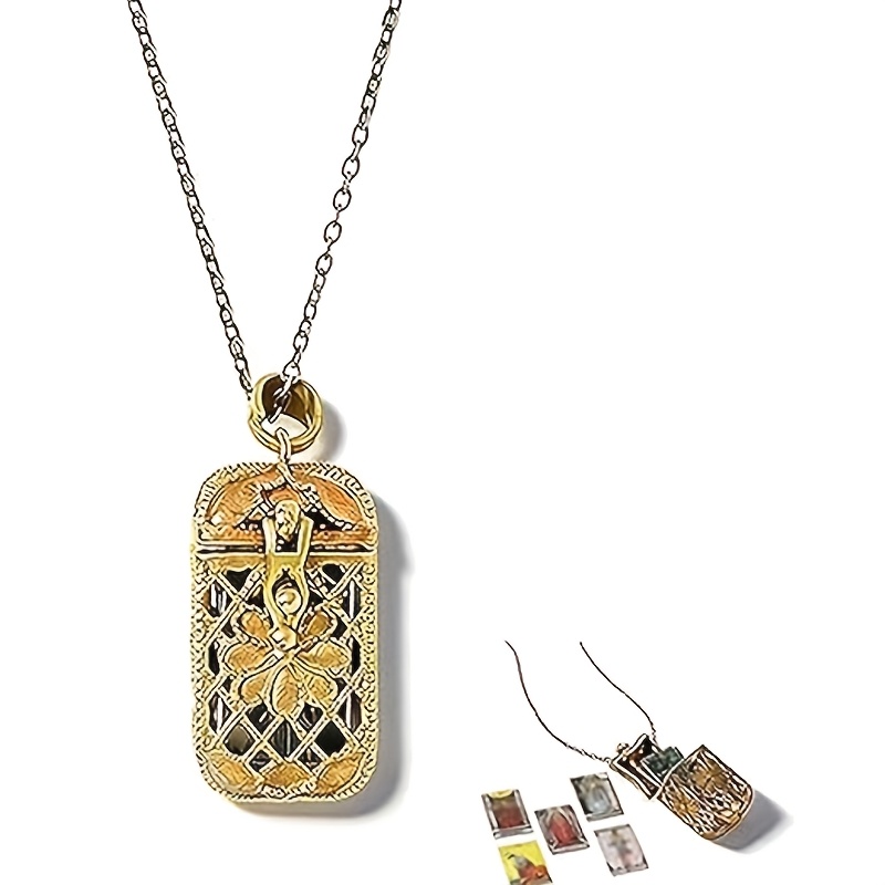 1 miniature tarot card necklace mini tarot card pendant necklace cage pendant spiritual jewelry for women beginners and enthusiasts of tarot with 22 cards attached