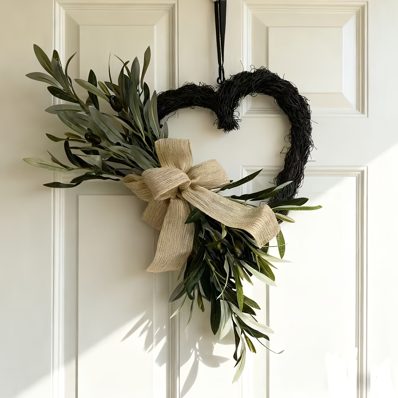 TEMU 1pc Rustic Heart-shaped Olive And Berry Wreath- Country Style Artificial Wreath With - Perfect For Home Decoration, Weddings, Housewarming- Easy