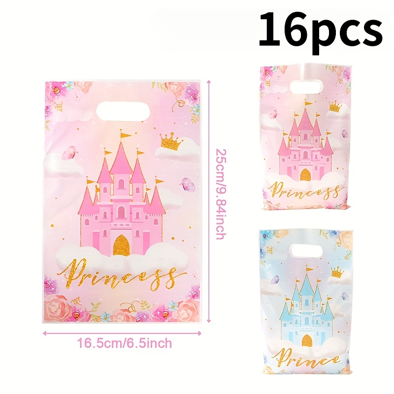 TEMU 16pcs Princess Birthday Party Bags - Castle Gift Bags With Handles, Tale Style, Suitable For Girls' Birthdays, Baptisms, Gender Reveals, Wedding