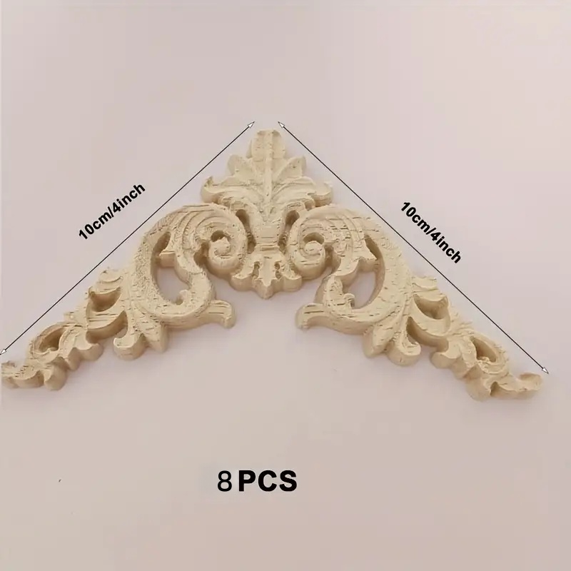 Image of 8 Wooden Decorative Items For Corner Decoration, Wooden Carved Corner Pieces, Unpainted Wooden Carving Stickers For Furniture, Walls, Cabinets, And Beds, Including Wooden Ornaments And Carvings