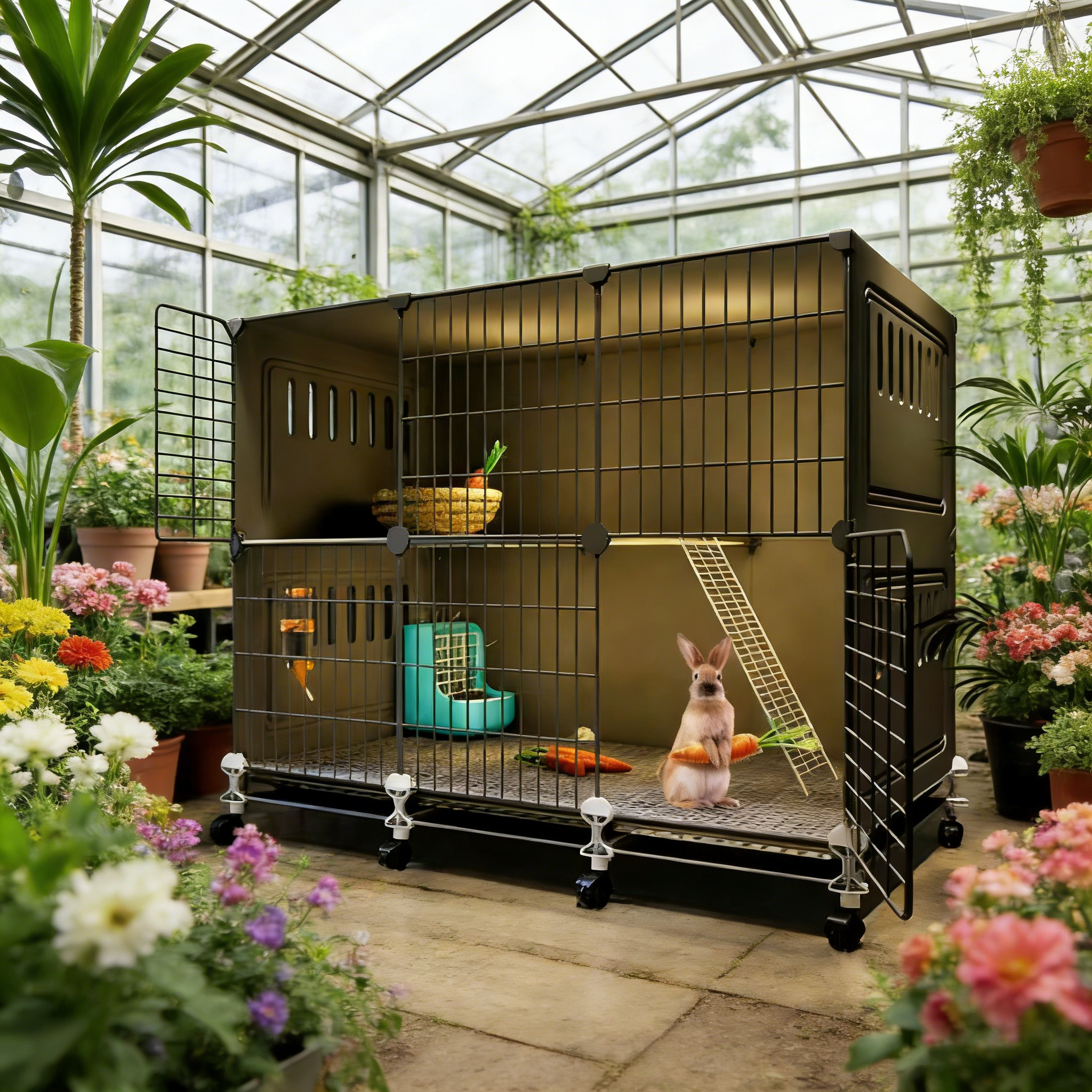 A Space-saving Luxury Rabbit Cage: 47cm Narrow Sides+ 111cm Long, Perfect for a Corner of the Living Room. A New Choice for Pet Rabbit Cages: Comfortable and Easy to Care for.