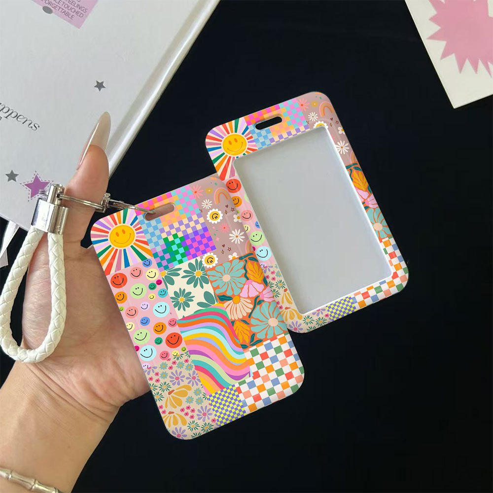 TEMU 2d Sunny Plastic Id Badge Holder With Lanyard, Keychain Christmas Gifts For Coworkers, Teacher, Bus And Subway Card Holder, Christmas Stocking