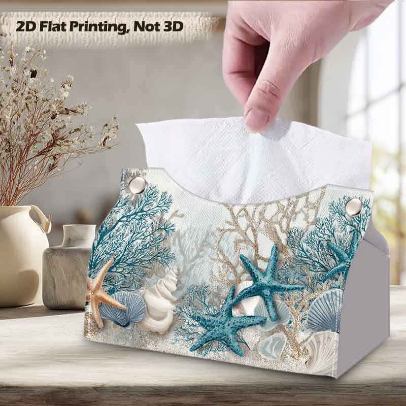 TEMU Couvercle de boîte à mouchoirs imprimé en 2D, 1 pièce, avec un motif de et de coquillages, d' de mer, idéal pour une décoration sur le thème de