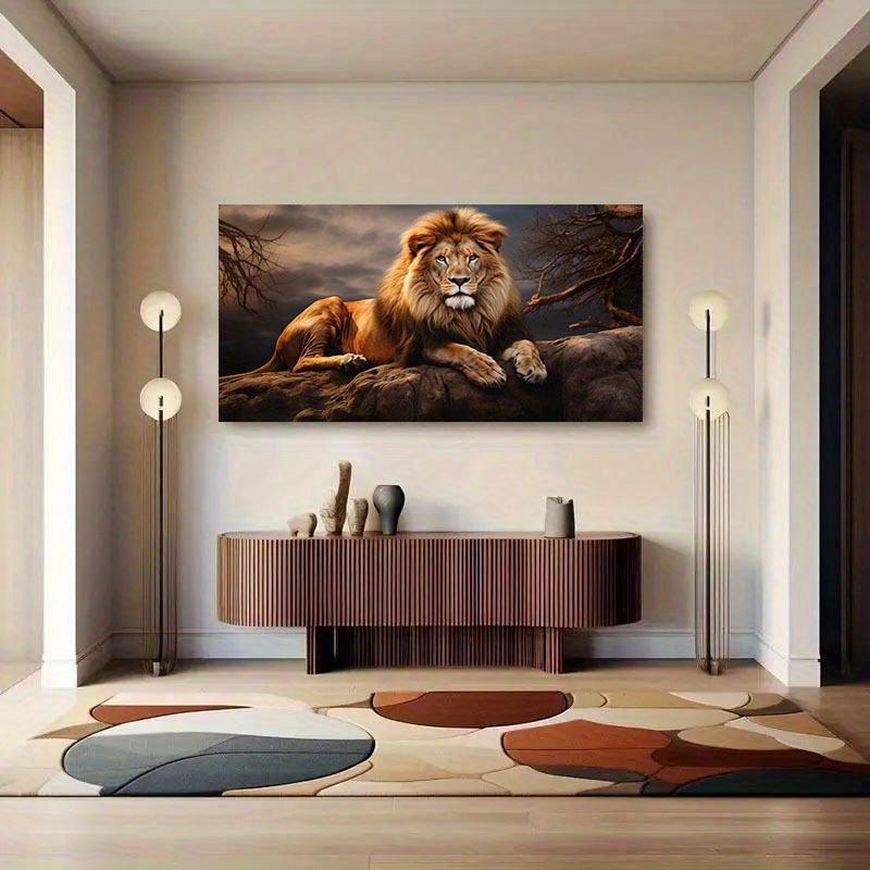 1 stuk Lijstloos Canvas 69.85x139.95 cm Muurkunst - Realistisch Leeuw Close-up Schilderij