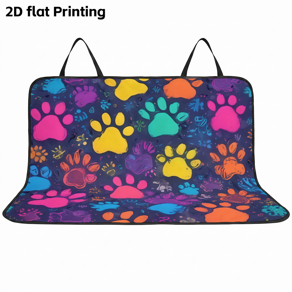 TEMU 1pc 2d Flat Graffiti Paw Print Pattern Car Seat Cover, Trunk Mat, , Store And Clean Car Protection Pad, Anti-pet Scratching, Suitable For Daily