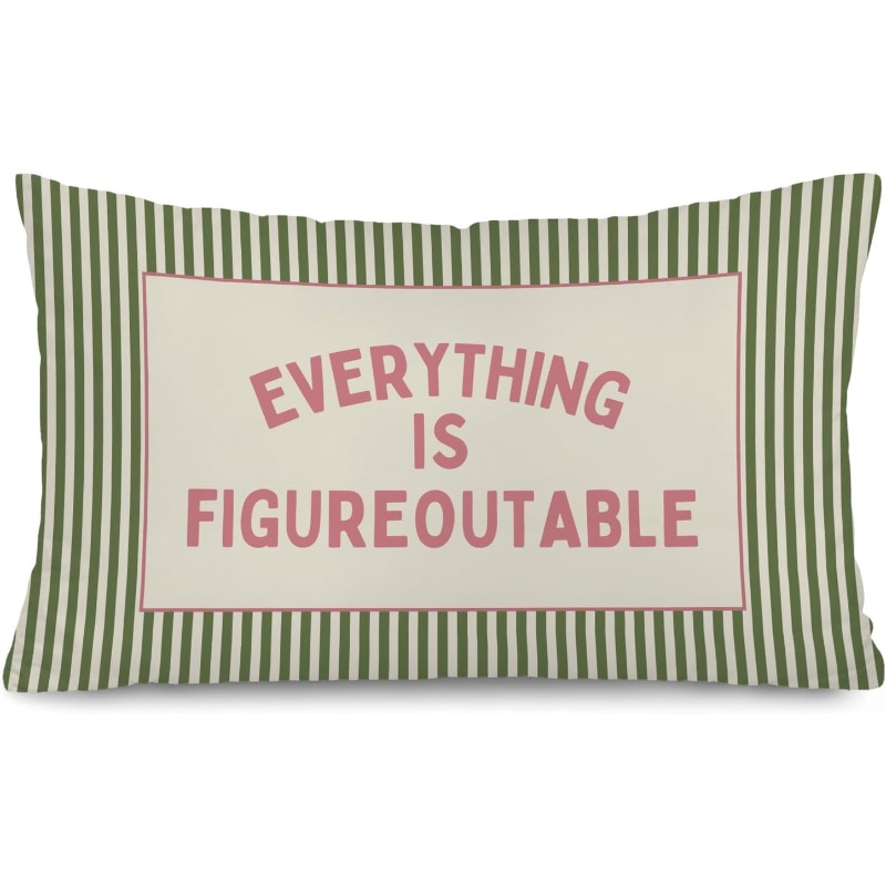 TEMU 2d Flat Printing 1pc, Home Decor Products Throw Pillow Case Green Pink Motivational Room Decor Pillow Cover | Everything Is Figureoutable