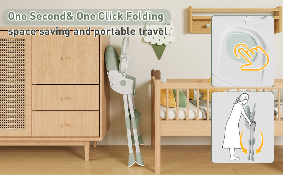 Cochildor Baby High Chair & Booster Seat - Height-Adjustable Folding Dining Chair with Tray Table, Lightweight Easy-Clean Feeder for & (//)