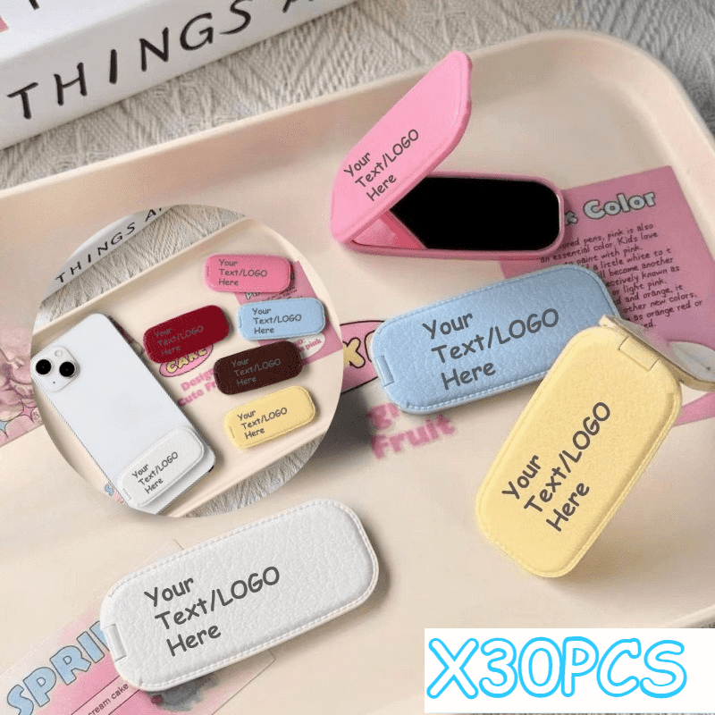TEMU 30pcs Personalized Custom Engraved Phone Ring Stands With Mirror, Custom Text/logo Pu Leather Adhesive Phone Holders, Ideal For Makeup, Selfies,