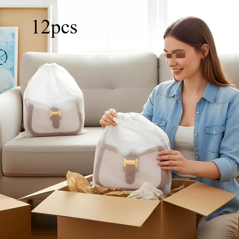 TEMU 12 Bolsas con Cordón Transpirables de Tela No Tejida, Ideales para Bolsos, Ropa, Zapatos, Ropa Interior, Cubiertas de Almacenamiento, Viajes con