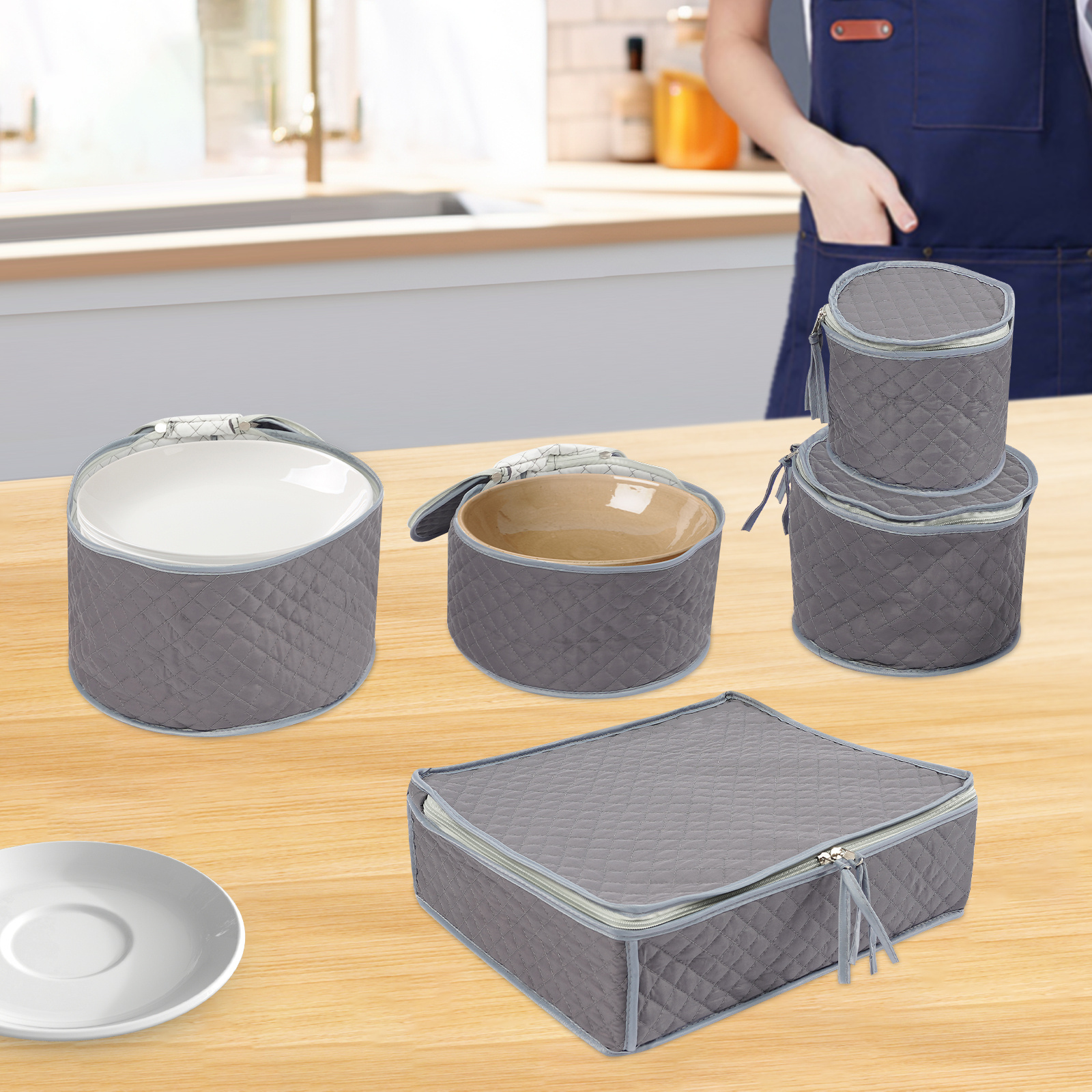 5pcs Stackable Dish Storage Containers Set - Heavy-Duty PET Hard Shell Organizer with Tension-Fit Lid, Space-Saving   for Plates, Bowls, Mugs, Cutting Boards - Grey Kitchen & Dining Cabinet Organizer, Dishwasher Safe, Moisture-Resistant, Scratch-Resistant,   for Pantry & Countertop Storage, Moistureresistant Organizer, Scratchresistant Material, Moistureresistant Box, Home Organizers, Small  