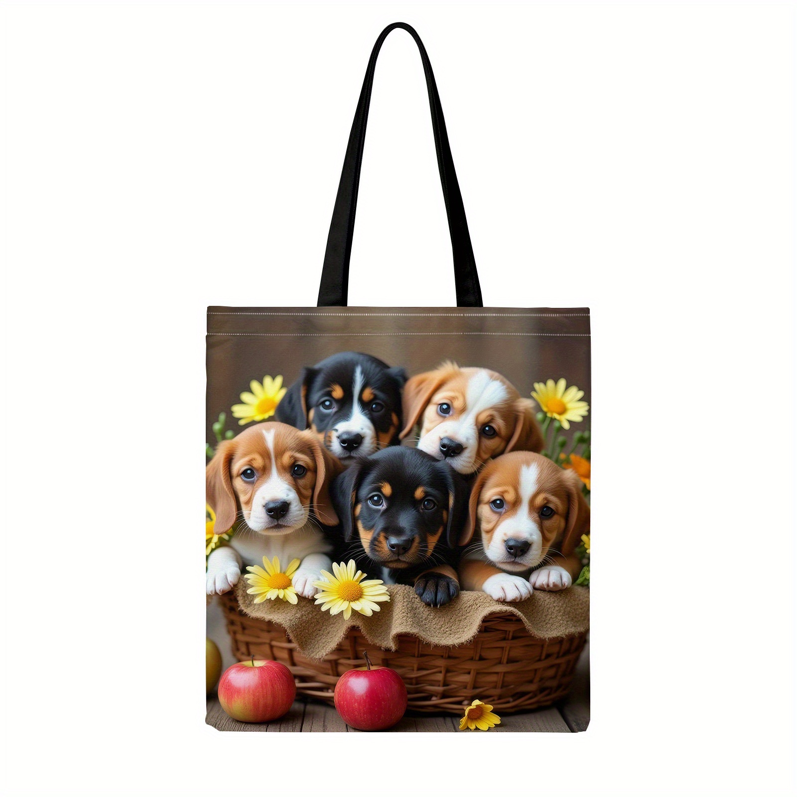 TEMU A Cute Dog Print Canvas Tote Bag, Large Capacity And Reusable, An Essential Casual Bag For Pet Lovers, Suitable For Daily , Shopping, Family