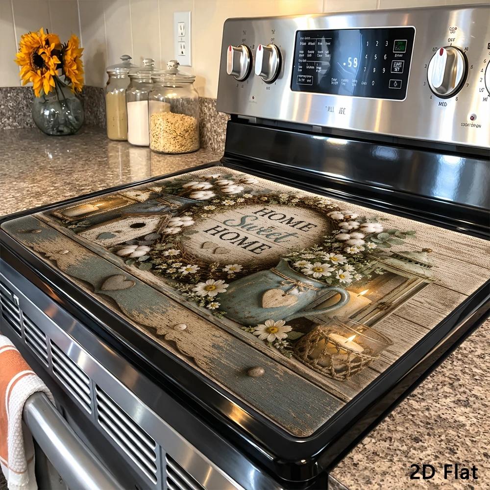 TEMU 2d Flat Stove Top Protector Mat Heat Resistant Easy To Clean Durable Oil-proof Kitchen Countertop Cover For Gas Electric Induction Cooktops Oven