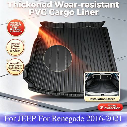 item picture for jeep for 2016 2021 durable pvc car trunk mat thick non slip cargo liner raised edge rear cargo protector