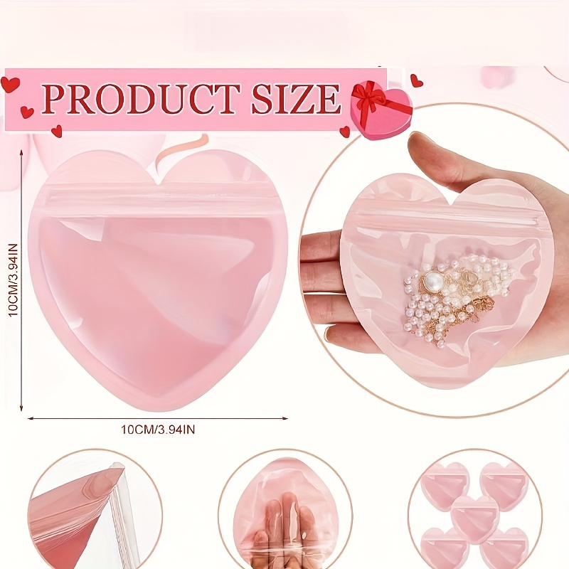 TEMU 120 pièces Sacs Cadeaux de Cœur Rose pour la Saint-Valentin avec Fermetures Sécurisées, Parfaits pour , Boucles d'Oreilles, Bracelets - Idéaux