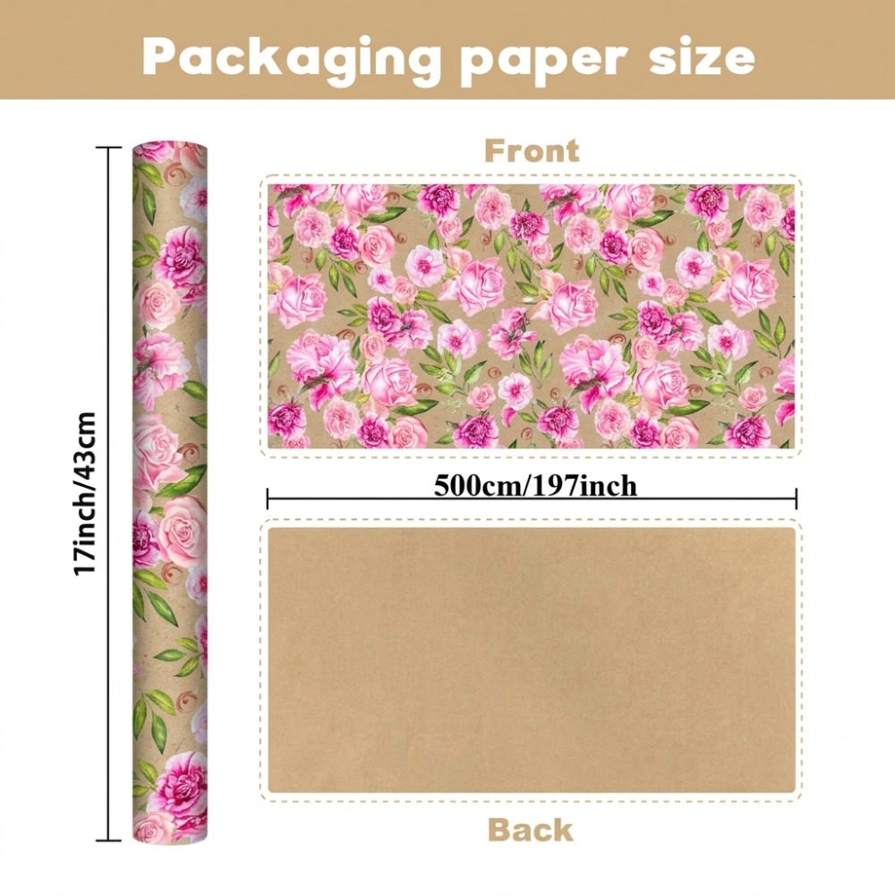 Image of Vintage Watercolor Rose Paper Wrapping Roll, Pink Floral Gift Wrapping Paper, Suitable For Birthdays, Weddings, Mother's Day, Crafts, And Gift Wrapping Supplies(43x500cm)