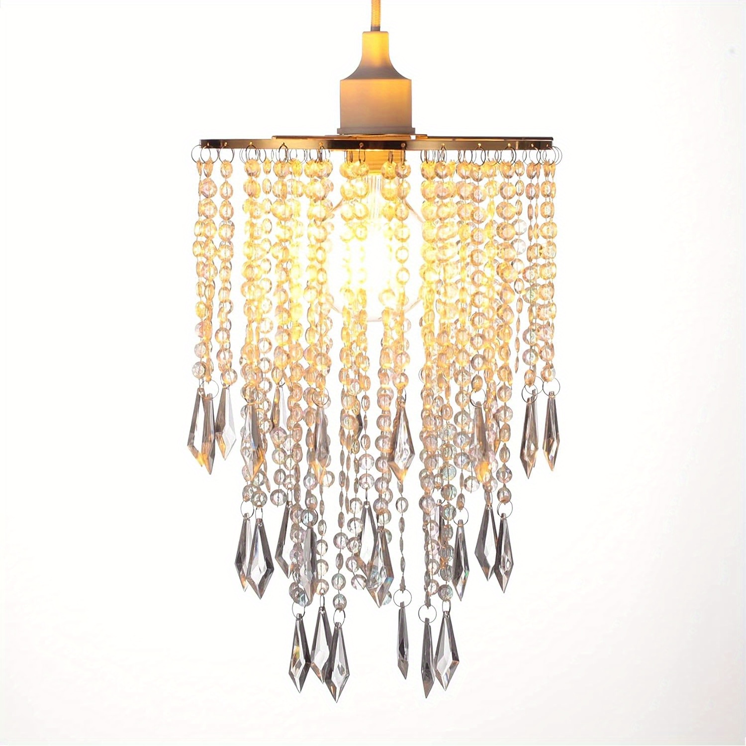 3 tier acrylic chandelier ceiling light shade with   elegant beaded hanging pendant lampshade for bedroom wedding party decor 12 9 h x 8 7 w party ceiling light luxurious chandelier tiered chandelier chandeliers for ceiling details 1