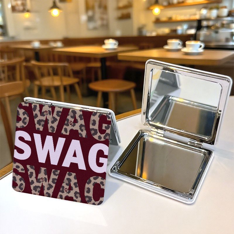 Handheld Mini Square Makeup Mirror, Double-Sided Folding Design
