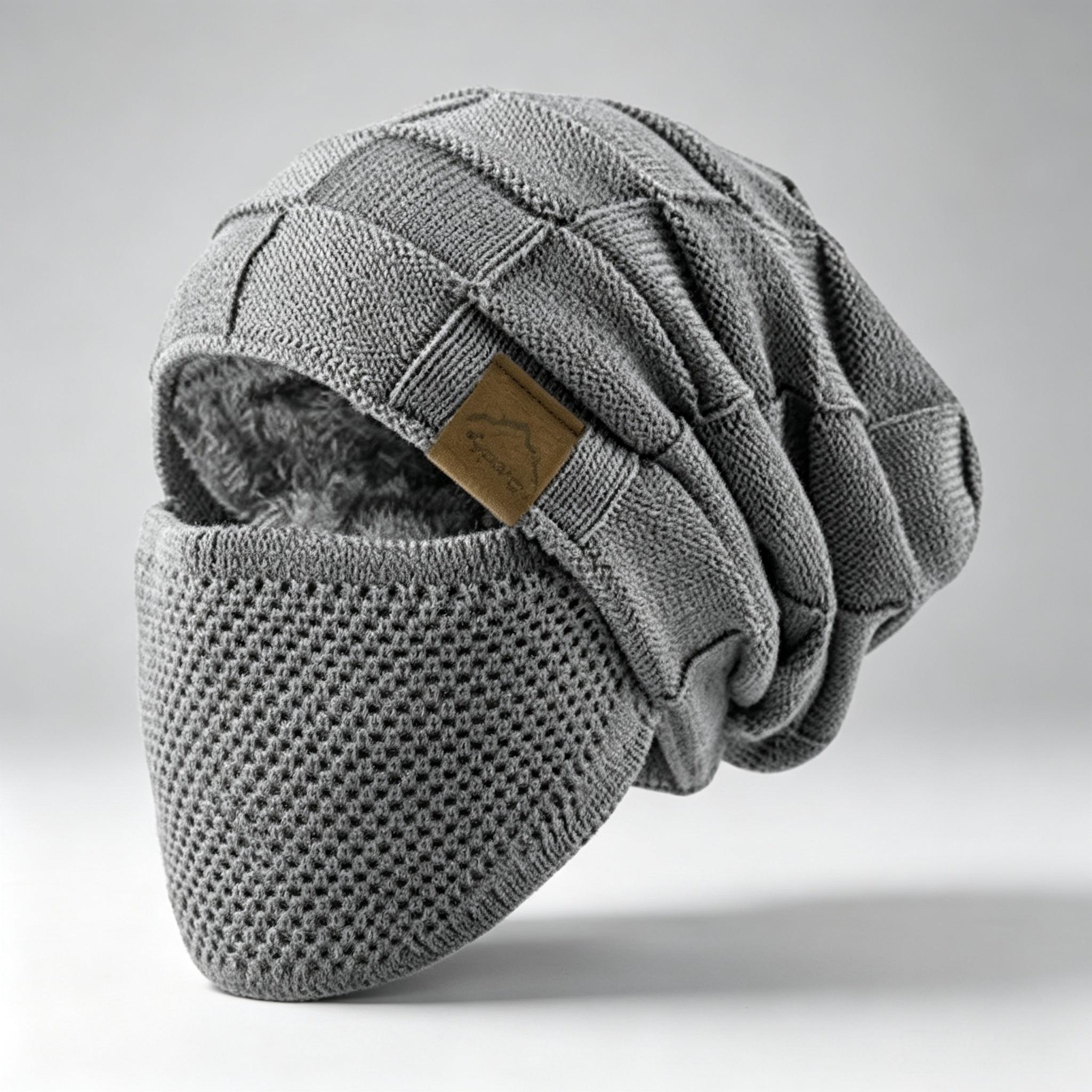 TEMU Ensemble Bonnet d'Hiver Chaud pour Homme + Masque Facial + 2 Coussinets Antitranspirants - Masque Facial Intégral, Disponible en /Noir/Gris/Gris
