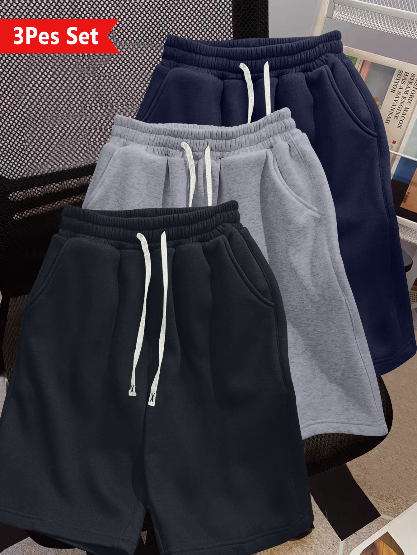 3 's Summer Shorts - Lightweight, Solid Color with Pockets & Drawstring Waist for Casual Sports & Jogging