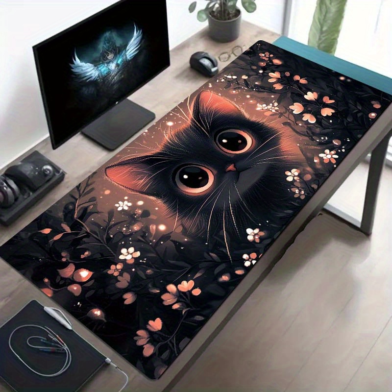 

1pc Cute Black Cat & Mouse Pad - Large Office & Gaming Desk Mat, Perfect Birthday Or Christmas Gift, Polyester Material, Nature-, Mouse Pads For Desk