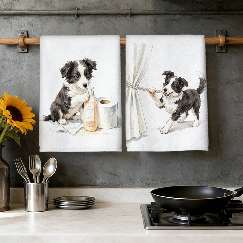 TEMU W 2pcs Kitchen Towel,soft Absorbent Microfiber Tea Towel, Decorative Housewarming/birthday Gifts For Mom, , Neighbors,border Collie Hand Towels
