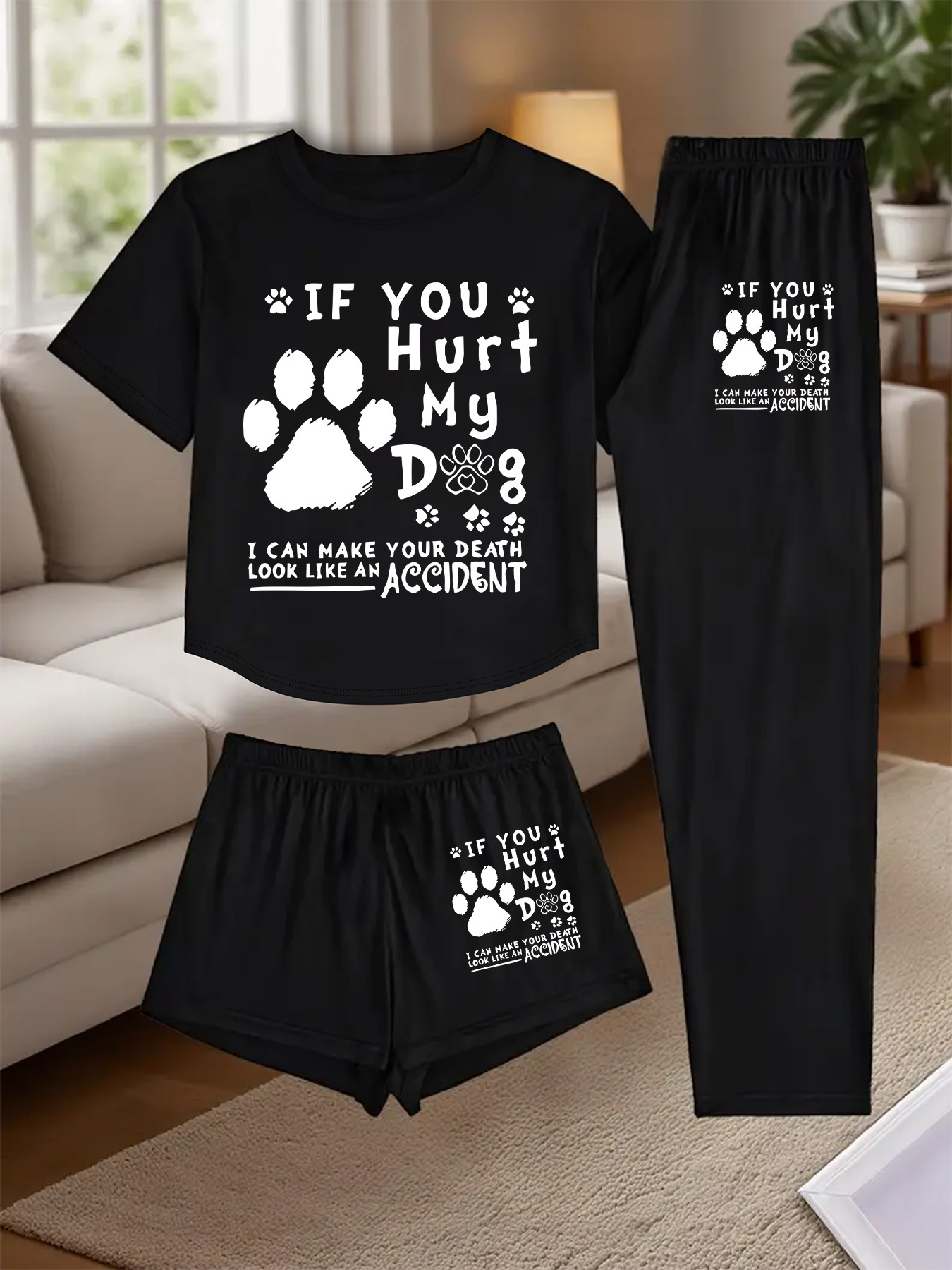 [Three-Piece Loungewear Set] A Three-Piece Women's Loungewear Set, Featuring a Printed Design, Comfortable Sleepwear